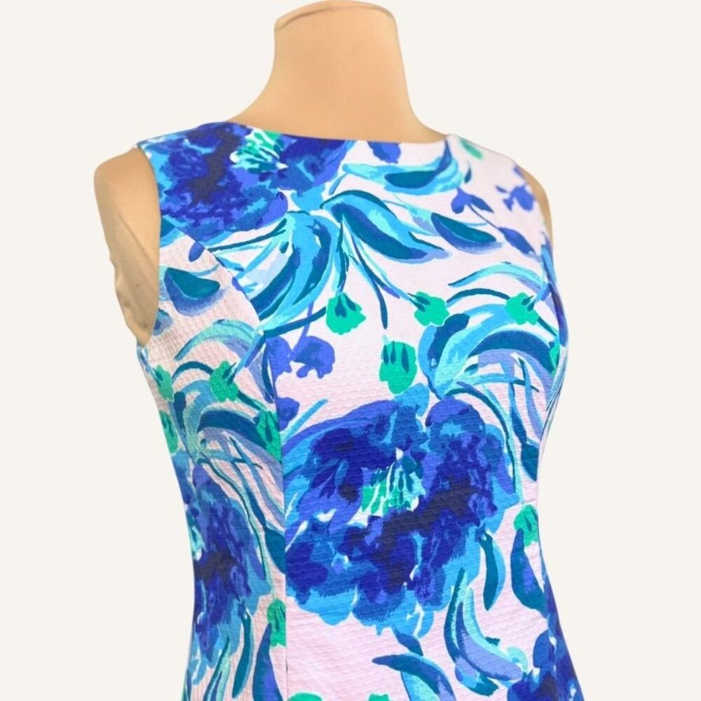 Lilly Pulitzer Pique Mila Shift Dress 0 Lilac Blue Multi Floral Resortwear EUC - Picture 2 of 7
